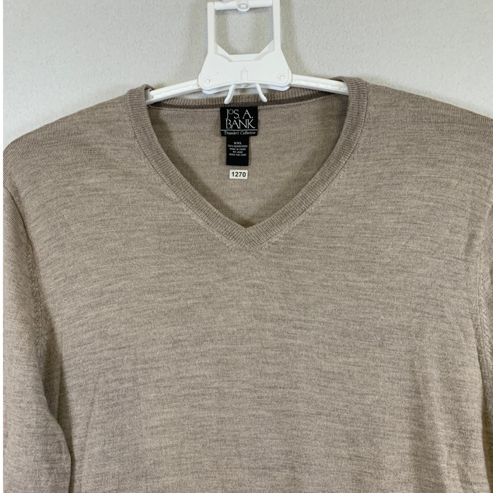 Jos. A. Bank Traveler's Collection Men's Merino Wool V Neck Sweater XXL Taupe - Picture 4 of 9